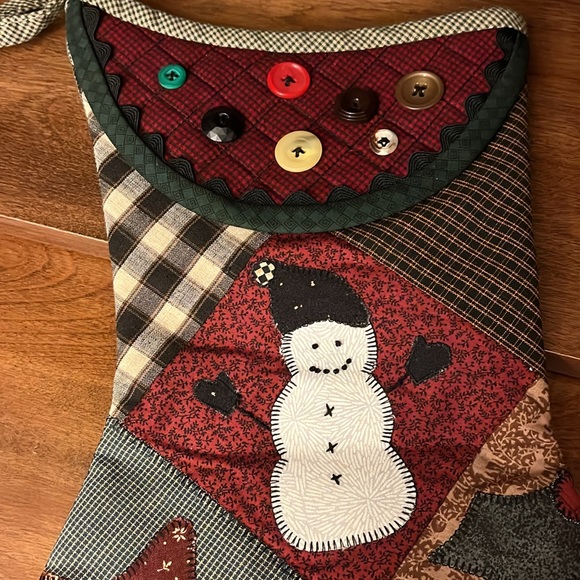 Vintage stocking with snowman and buttons - Picture 2 of 4